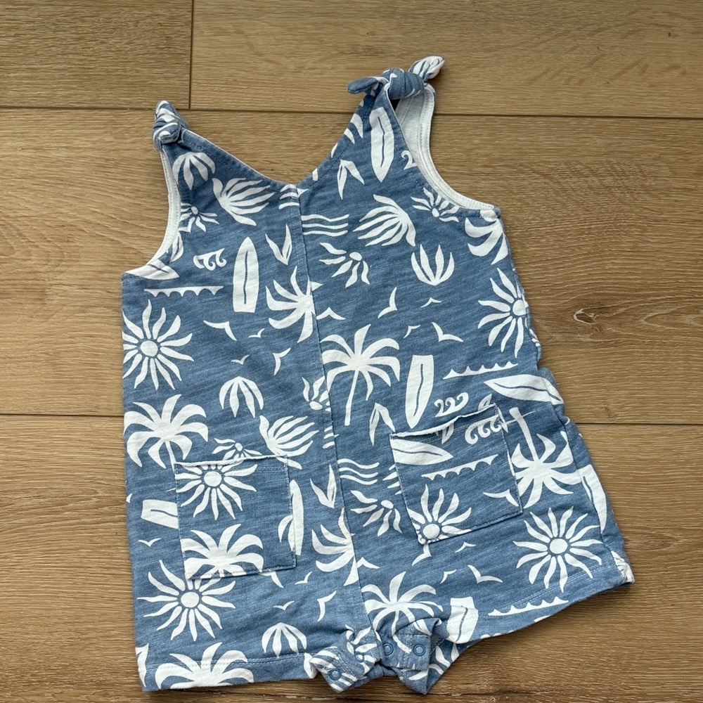 Grayson Mini Blue & White Tropical Print Girls Romper